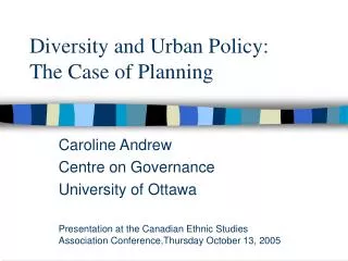 Diversity and Urban Policy: The Case of Planning