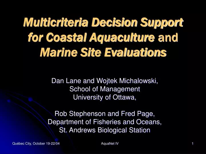 multicriteria decision support for coastal aquaculture and marine site evaluations