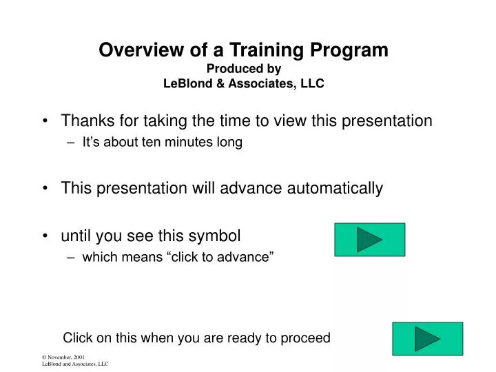 overview of a training program produced by leblond associates llc