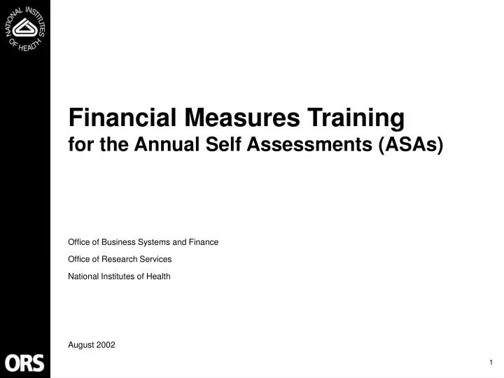 financial measures training for the annual self assessments asas