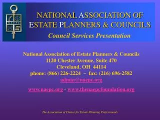 NATIONAL A SSOCIATION OF E STATE P LANNERS &amp; COUNCILS