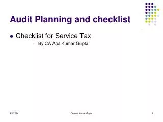 Audit Planning and checklist
