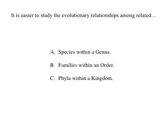 Species within a Genus. Families within an Order. Phyla within a Kingdom.