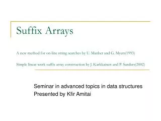 Seminar in advanced topics in data structures Presented by Kfir Amitai