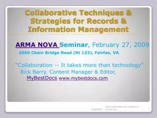Collaborative Techniques &amp; Strategies for Records &amp; Information Management