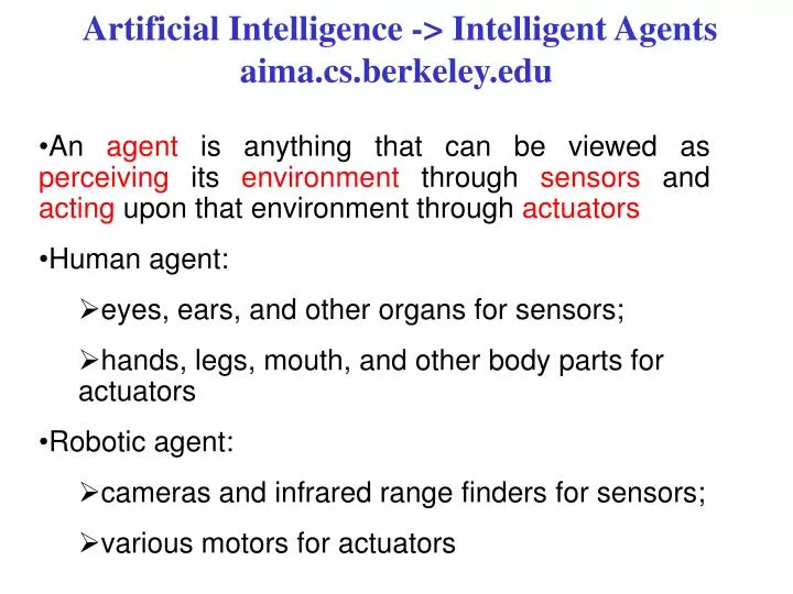 artificial intelligence intelligent agents aima cs berkeley edu