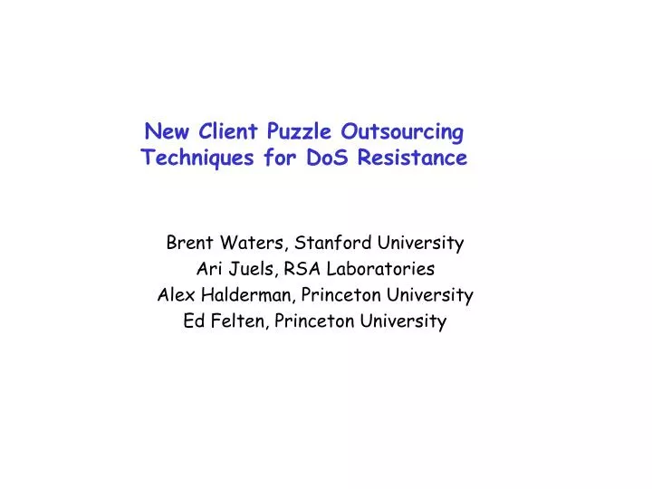 new client puzzle outsourcing techniques for dos resistance