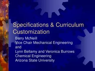 Specifications &amp; Curriculum Customization