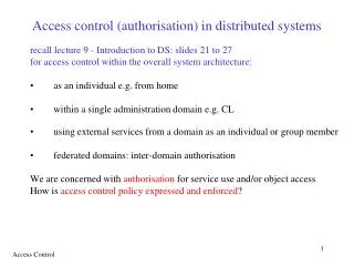 Access control (authorisation) in distributed systems