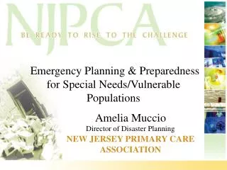  Emergency Planning &amp; Preparedness for Special Needs/Vulnerable Populations