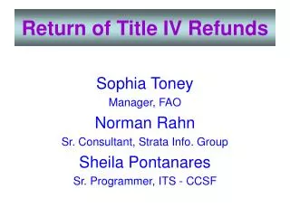 Return of Title IV Refunds