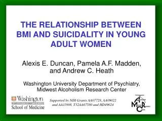 THE RELATIONSHIP BETWEEN BMI AND SUICIDALITY IN YOUNG ADULT WOMEN