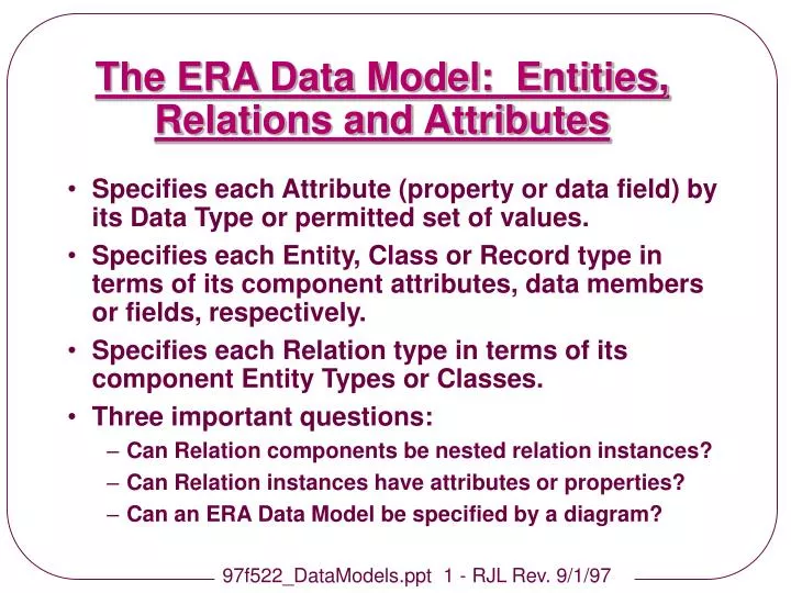 the era data model entities relations and attributes