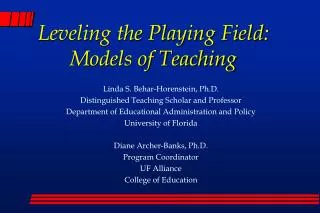 Leveling the Playing Field: Models of Teaching
