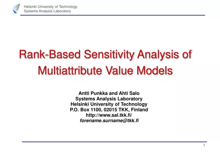 rank based sensitivity analysis of multiattribute value models