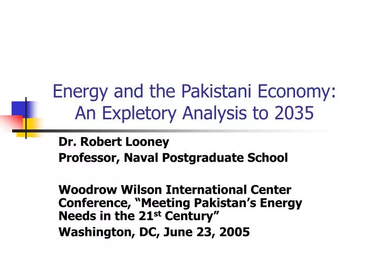 energy and the pakistani economy an expletory analysis to 2035