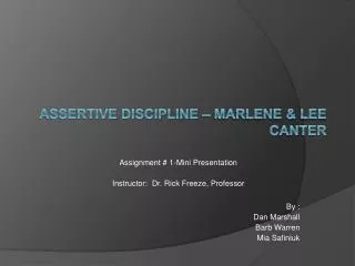 Assertive Discipline – Marlene &amp; Lee Canter