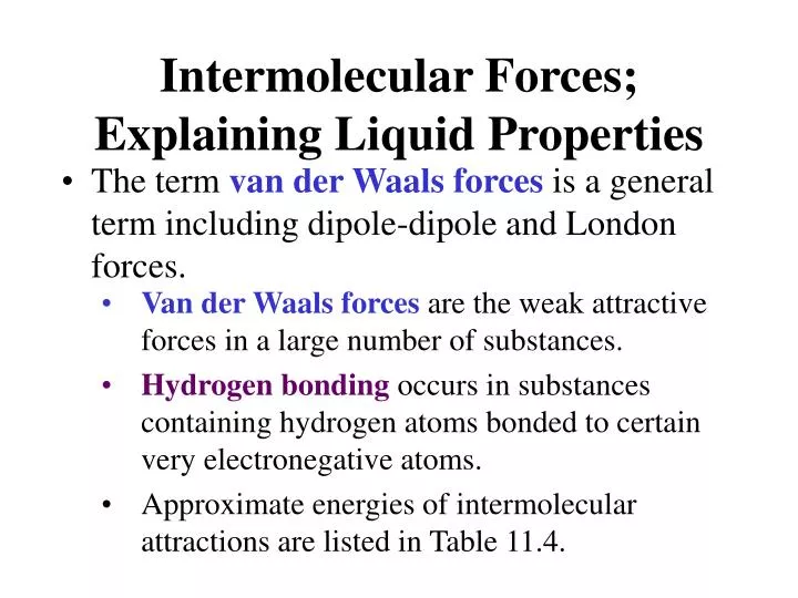 intermolecular forces explaining liquid properties