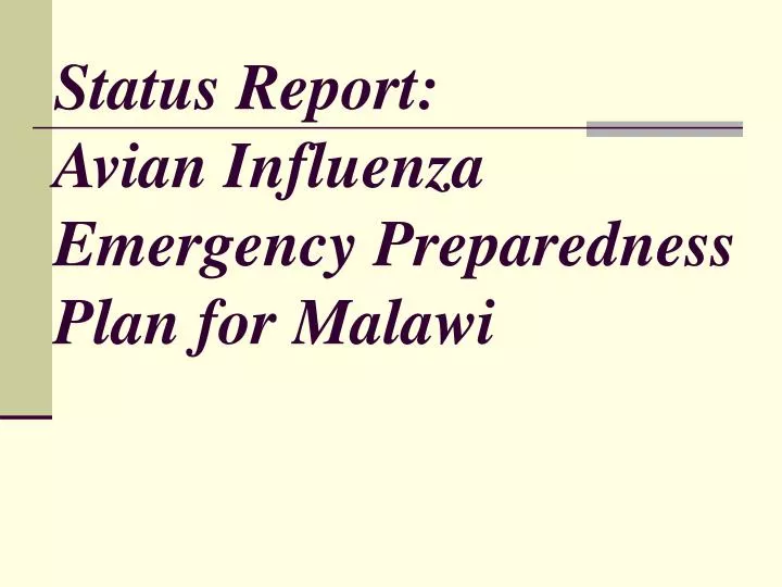 status report avian influenza emergency preparedness plan for malawi
