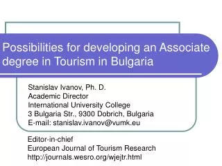 Possibilities for developing an Associate degree in Tourism in Bulgaria