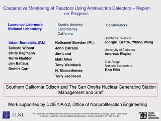 Cooperative Monitoring of Reactors Using Antineutrino Detectors – Report on Progress