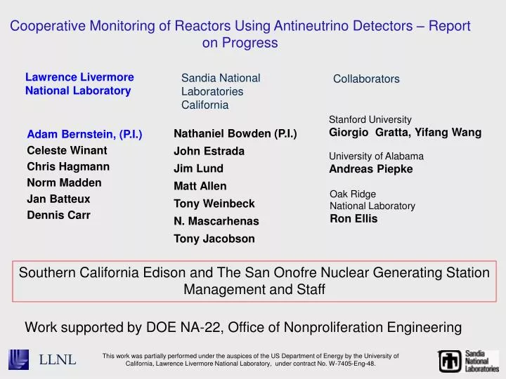 cooperative monitoring of reactors using antineutrino detectors report on progress