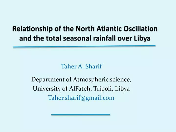 relationship of the north atlantic oscillation and the total seasonal rainfall over libya