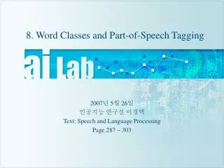8. Word Classes and Part-of-Speech Tagging