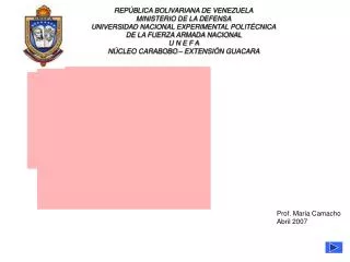 REPÚBLICA BOLIVARIANA DE VENEZUELA MINISTERIO DE LA DEFENSA UNIVERSIDAD NACIONAL EXPERIMENTAL POLITÉCNICA DE LA FUERZA A