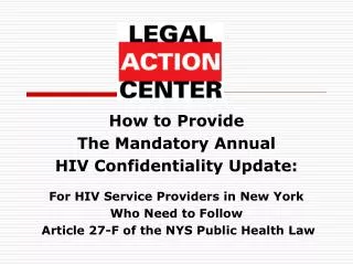 How to Provide The Mandatory Annual HIV Confidentiality Update: For HIV Service Providers in New York Who Need to Fol