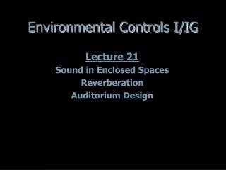 Environmental Controls I/IG