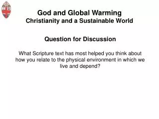 God and Global Warming Christianity and a Sustainable World