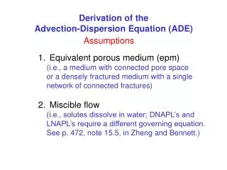 Derivation of the Advection-Dispersion Equation (ADE)
