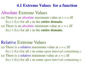 4.1 Extreme Values for a function