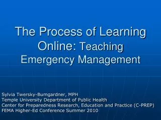 The Process of Learning Online: Teaching Emergency Management