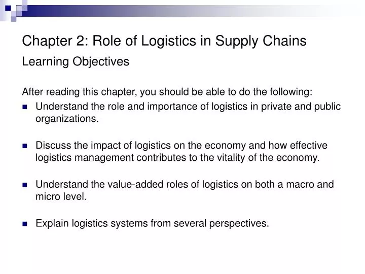 chapter 2 role of logistics in supply chains