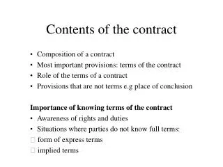 Contents of the contract