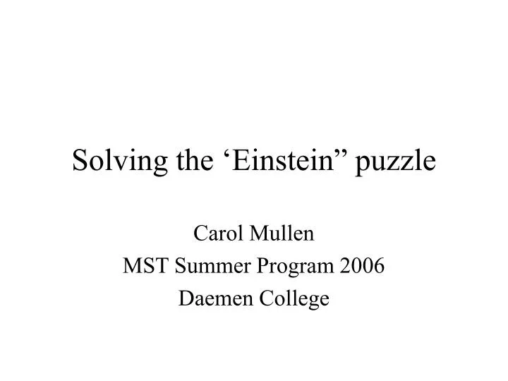 solving the einstein puzzle