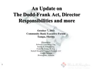 An Update on The Dodd-Frank Act, Director Responsibilities and more