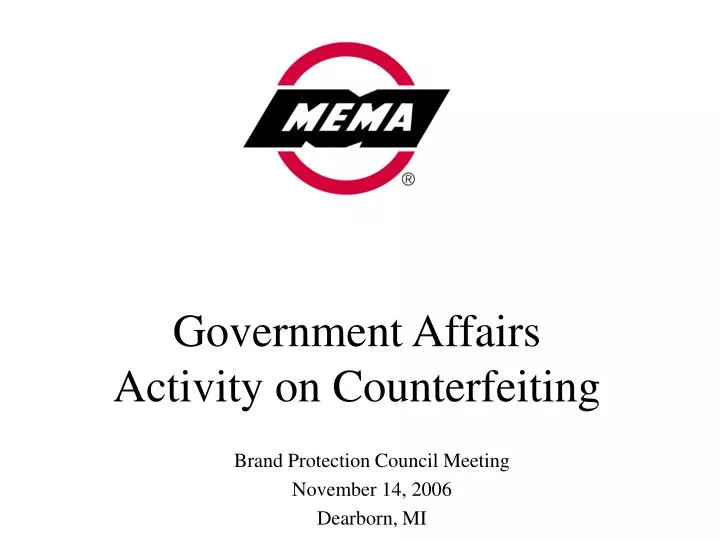 government affairs activity on counterfeiting