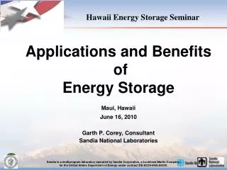 Hawaii Energy Storage Seminar