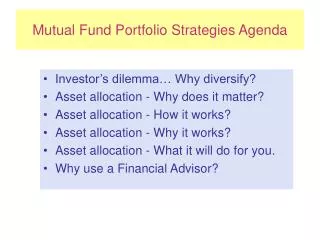 Mutual Fund Portfolio Strategies Agenda