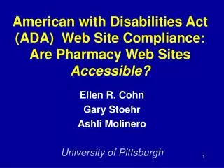 American with Disabilities Act (ADA) Web Site Compliance: Are Pharmacy Web Sites Accessible?