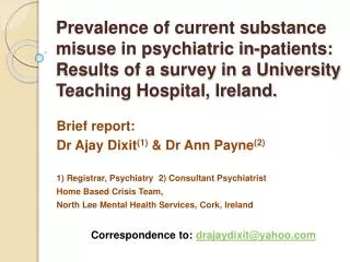 Prevalence of current substance misuse in psychiatric in-patients: Results of a survey in a University Teaching Hospital