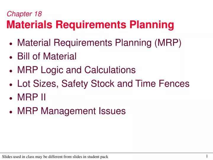 chapter 18 materials requirements planning