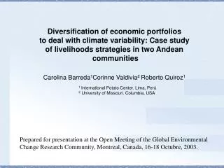 Diversification of economic portfolios to deal with climate variability: Case study of livelihoods strategies in two A