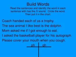 Build Words Read the sentences and identify the word in each sentence with has the /f/ sound. Circle the word. Then pu