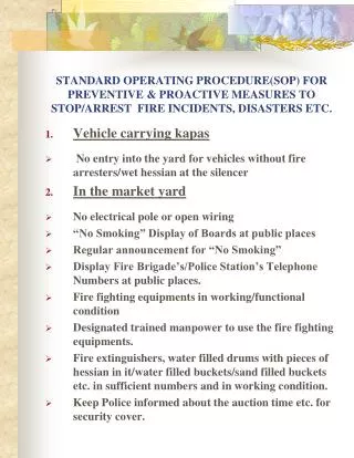 STANDARD OPERATING PROCEDURE(SOP) FOR PREVENTIVE &amp; PROACTIVE MEASURES TO STOP/ARREST FIRE INCIDENTS, DISASTERS ETC.