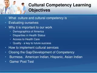 Cultural Competency Learning Objectives