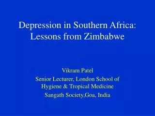 Depression in Southern Africa: Lessons from Zimbabwe